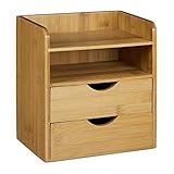 Relaxdays Schreibtisch-Organizer HBT: 19,5x13x21 cm Schreibtisch-Organizer Bambus mit 2 herausnehmbaren Regalschubladen und mit Aufbewahrungsbox als Briefablage fürs Büro, natur