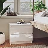 Youuihom Nachttisch mit Schublade, Schlafzimmer Sideboard, Geeignet für Schlafzimmer, Wohnzimmer, Esszimmer, Flure, Warteräume, Nachttisch Hochglanz-Weiß 50x39x43,5 cm Holzwerkstoff