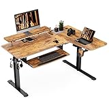 EUREKA ERGONOMIC Höhenverstellbarer Schreibtisch 155x110 cm Großer Eckschreibtisch Höhenverstellbar Schreibtisch Höhenverstellbar Elektrisch L Form mit Tastaturablage, LED Monitorständer