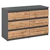 MRBLS Kommode mit 6 Schubladen Sideboard Schubladenschrank Kleiderschrank Modern Möbel mit Schubladen für Ihr Schlafzimmer (Grau Matt - Wotan) – 100 x 33,5 x 71,5 cm (B/H/T)