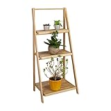 Relaxdays Blumentreppe innen, 3 Stufen, Bambus, klappbar, Leiterregal, Pflanzenregal, H x B x T 99 x 45 x 32 cm, Holz, natur