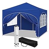 WOLTU Pavillon, Faltpavillon 3x3 m, mit 4 Seitenwänden, Partyzelt wasserabweisend UV-Schutz 50+, höhenverstellbarer Gartenpavillon, mit Tragetasche, für Outdoor Garten Camping,Blau