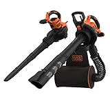 Black+Decker 3-in-1 Elektro-Laubsauger / Laubbläser BEBLV300 (3.000 Watt, mit Häcksler, 72l Fangsack-Rucksack - hohe Blasgeschwindigkeit & verstellbare Saugleistung, für Terrassen, Wege, Einfahrten)