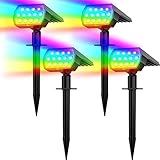 Flaow RGB Solar Gartenleuchte, Farbig Solarlampen für Außen Garten, IP65 Wasserdicht Solarstrahler für Außen, Bunt Solarleuchten für Garten Weg Terrasse Halloween Weihnachten Deko (RGB, 4 Stück)