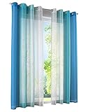 BAILEY JO 2er-Pack Gardinen mit Verlauf-Farben Muster Vorhang Transparent Voile Vorhänge (BxH 140x145cm, Blau mit Ösen)