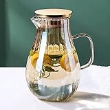 1.8L Glaskaraffe Karaffe Glas Mit Deckel und Griff Wasserkaraffe aus Borosilikatglas für DIY Getränke Saft Tee Milch