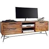 FineBuy Lowboard Nishan 160x54x40 cm Sheesham Massiv Holz | Design HiFi-Board mit Stauraum und Schubladen | Massivholz Fernsehschrank Wohnzimmer | Industrial Fernsehkommode mit Metallbeinen