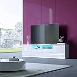 BESTWANTED LED-TV-Ständer TV-Schrank TV-Einheit 180 cm Modern Weiß Hochglanz Front Matt Korpus mit 2 Türen und 4 Schubladen für Schlafzimmer Wohnzimmer Wohnmöbel (Weiß)