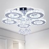 FRIXCHUR Kristall Kronleuchter LED Deckenleuchte 5-Ringe Moderne Kronleuchter Leuchte für Wohnzimmer Schlafzimmer Küche (Kühl Weiß)
