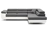 BETTSO -Ecksofa mit Schlaffunktion und Bettkasten, Couch für Wohnzimmer, Schlafsofa Sofagarnitur Sofa Eckcouch L-Form Wohnlandschaft mit Bettfunktion (270x85x200cm) Venus (Dunkelgrau+Weiß, Rechts)