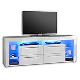 GOAL TV-Lowboard in Hochglanz Weiß mit blauer LED-Beleuchtung - hochwertiges TV-Board mit viel Stauraum für Ihr Wohnzimmer - 179 x 67 x 44 cm (B/H/T)