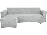 SODERBERGH Sofahusse Ecksofa Recamiere Jacquard Stretch Bezug Dekoration Couch Polstersofa, Farbe Hussen:Ivory 404, Größe:Recamiere Links