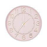 HZDHCLH Kinder Wanduhr Funk-Wanduhr,25cm Wanduhr Kinder Lautlos Funkuhr,Zeit Automatische Umstellung,Geeignet für Wohnzimmer Küche Büro (rosa und Gold)