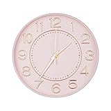 HZDHCLH Kinder Wanduhr Funk-Wanduhr,25cm Wanduhr Kinder Lautlos Funkuhr,Zeit Automatische Umstellung,Geeignet für Wohnzimmer Küche Büro (rosa und Gold)