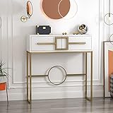 GİVAYO MOBİLYA Givayo Möbel Istanbul Konsolentisch Mehrzweckschrank Flurtisch Golden Metall Weiß