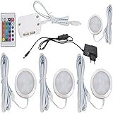 ColdShine 4 Stück RGB Schranklicht LED Schrankleuchte mit Fernbedienung Integriertes Schranklicht mit Flachem Boden für Schlafzimmer Kleiderschrank Küche Flur 3 Blinkende Modi 18 Farbwechsel Lichter