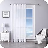 MRTREES Voile Gardinen Vorhang halbtransparent kurz mit Ösen in Leinenoptik Stores Gardinen Schals für Wohnzimmer Schlafzimmer Kinderzimmer Weiß 228×228cm (H×B) 1er Set