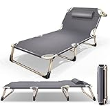 TONPOP Ergonomische klappbare Sonnenliege, verstellbare Relaxliege, Gartenliege mit Kopfstütze, bis zu 400 kg belastbar, für Strand, Garten, Balkon, Camping