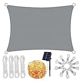 AdeptT Sonnensegel, wasserdichtes Sonnenschutzdach für den Außenbereich, Garten, Terrasse, Rasen, Sonnenschutzdach, Polyester-Markisendach mit LED-Lichtern, Grau,2 * 3m/6.5 * 10ft