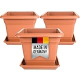 3er Set Pflanzkübel Groß Außen, Blumentopf Gross 40x40 cm, Pflanzentopf Blumentopf mit Untersetzer, Pflanzkübel Kunststoff Terracotta, Blumenkübel Pflanztöpfe Blumentöpfe Made in DE, Model: Mia