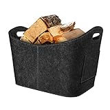 Kaminholzkorb Filzkorb,Cshare Groß Filztasche Holzkorb,Faltbar Brennholz Korb Filz Einkaufstasche Multifunktional Aufbewahrungstasche Verstärkte Griffe für Holz Zeitungen Kaminholz (53x30x40cm)