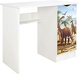 Leomark Weiß Kinderschreibtisch - Roma - Gemütlich Schreibtisch für Kinder mit Regal, Möbel für Kinderzimmer, Höhe: 77 cm (Dino)