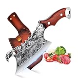 DRAGON RIOT Hackmesser mit Holzgriff, Küchenmesser Scharf Hackbeil Kochmesser Profi Messer Handgeschmiedet Küchenbeil Profi Metzgermesser Fleischermesser Outdoor Messer Fleischerbeil fur Küche Grill
