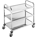 BPT Edelstahl Servierwagen mit 3 Böden Partition Küchenwagen，Restaurant Hotel Schul Servierwagen (95 x 50 x 95cm)