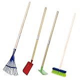Land-Haus-Shop Kinder Gartengeräte Set 4 TLG, Besen Harke Rechen Schüppe Garten Geräte Spielzeug
