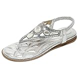 Sandalen Damen mit Absatz Silber Keilabsatz Atmungsaktive Klettverschluss Sommerschuhe Damen mit Absatz Sexy Sommerschuhe Strandschuhe Weiss Römer Zehentrenner Pantoffeln Pantoletten Frauen