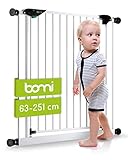 BOMI Türschutzgitter 63-251 | Ohne Bohren | 90° Stop | Schließt automatisch | Treppenschutzgitter aus Metall weiß selbstschließend | Gitter Türgitter Absperrung für Babys, Kleinkinder, Tiere