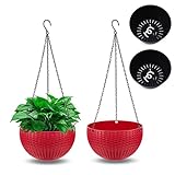 Moollyfox 2 Stück Blumenampel Außen, Ø 35cm Selbstbewässerung Blumentopf Hängend, Hängeampel Outdoor Kunststoff, Hängeblumentöpfe mit Rostfrei Ketten, Hängeampeln für Draußen Innen Decken Pflanzen