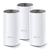 TP-Link Deco M4 Mesh WLAN Set (3er Pack), AC1200 Dual Band Router & Repeater (Reichweite bis zu 370m², ideal für große Häuser mit mehreren Geräten, 6x Gigabit Ports) weiß