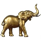 LGYKUMEG Polyresin Elefant Statue,Wohnkultur-Statue,Glückselefant Goldene Kreative Statue,Home Office Dekor Deko Figuren Für Wohnzimmer,Gold,33 * 16 * 26cm