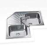Teka TEK-10118005 Winkel 2C Einbauspüle 90 cm | 2 Becken und Abtropffläche | Edelstahl | 3 ½' Korbventil + Siphon | Grau | 83 x 19 x 83 cm
