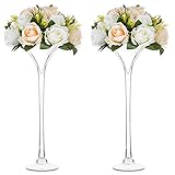 NUPTIO 2 Stück Glastrompete Vase Langen Stiel Martini Vasen Glas Hochzeit Tischdekoration 40cm Höhe für Heimtextilien Display Bankett Party-Events Geburtstag Jubiläum Empfang Baby-Dusche