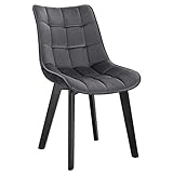 EUGAD 0654BY-1 1x Esszimmerstuhl Polsterstuhl Küchenstühle Retrostuhl Schmink Stühle Samt und Holzlbeinen, Buche, für Küche, Esszimmer Dunkelgrau