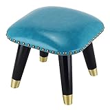 Quadratischer Hocker Massivem Holz, Wickelschuhe für Die Veranda Teetischbank, Pu-Leder Niedriger Hocker mit Rutschfester Silikonmatte(Color:Blue-02)