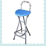 MKEING Kunststoff Barhocker Küchenstuhl Klapphocker Mit Rückenlehne Und Fußstütze Tragbar Esstischstuhl Für Indoor Outdoor Garten Platzsparend 72cm (Color : Blue)