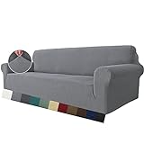 MAXIJIN Super Stretch Couch Bezug für 3-Sitzer Couch, 1-teilige Universal-Sofabezüge Wohnzimmer Jacquard Spandex Möbelschutz Hunde Haustierfreundliche Couch Schonbezug (3 Sitzer, Hellgrau)