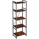 TecTake Bücherregal mit 5 Ebenen, stabiles Standregal im Industrial Design, schwarzer Metallrahmen, Vintage Regal aus Holz, 47,5 x 34,5 x 151,5 cm (Industrial Dunkelbraun)