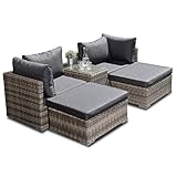 Green Spirit - Gartenlounge Samoa - Grau, Polyrattan, für 4 Personen, 14 Stellmöglichkeiten, Wetterfest, Gartenmöbel-Set mit Tisch, 2 Sessel, 2 Hocker