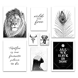 ARTFAVES® Poster Set - WILDLIFE | Wanddeko Wohnzimmer & Schlafzimmer | 8 moderne Wandbilder | Bilder Löwe, Wildnis, Afrika, schwarz weiss, Elefant, Savanne | ohne Bilderrahmen