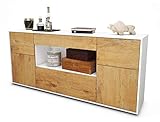 Stil.Zeit Sideboard Fabiola - Korpus Weiss matt - Front Holz-Design Eiche (180x79x35cm) Push-to-Open Technik & Leichtlaufschienen