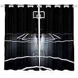 Feelyou BasketballFensterbehandlungen Sport Spiele Vorhänge für Kinder Jungen Mädchen Teenager Dekor Stadion Basketball Court Fenster Drapes Schwarz Weiß Luxus Fenstervorhang (2 Paneele, 106,7 x