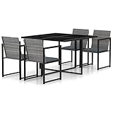 Homgoday Gartenmöbel Set 5-TLG. Garten-Essgruppe mit Auflagen Gartenstühle mit Tisch Gartengarnitur Sitzgruppe Sitzgarnitur für Balkon Garten Terrasse Poly Rattan Grau