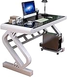KRHINO Studentenschreibtisch Bürotische for Heimräumung, einfacher Computertisch zu Hause, moderner Eckschreibtisch, Studentenschreibtisch, Tischplatte aus gehärtetem Glas, einfache Installation Beweg