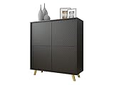 Mirjan24 Kommode 4D 100 Aserinto 06 mit 3 Türen, Griffloses Öffnen, Highboard, Anrichte, Sideboard, Mehrzweckschrank, Wohnzimmerschrank, Schrank (schwarz)