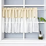 USbelff Wit Transparenter Vorhang Bistrogardine Küchenvorhänge Voile Schlaufen Scheibengardine Landhausstil Vintage 60x150cm Dekoration für Küche, Schlafzimmer, Café, Shop