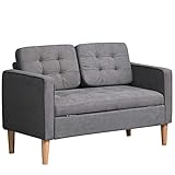 HOMCOM 2-Sitzer Sofa Stoffsofa Doppelsofa abnehmbar mit Kissen Gummiholz Baumwoll Grau 117 x 62 x 78 cm